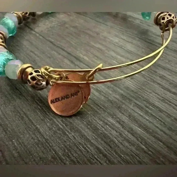 Alex And Ani Bangle Bracelets Gold and Turquoise Beads  Boho Adjustable Size - Picture 3 of 4